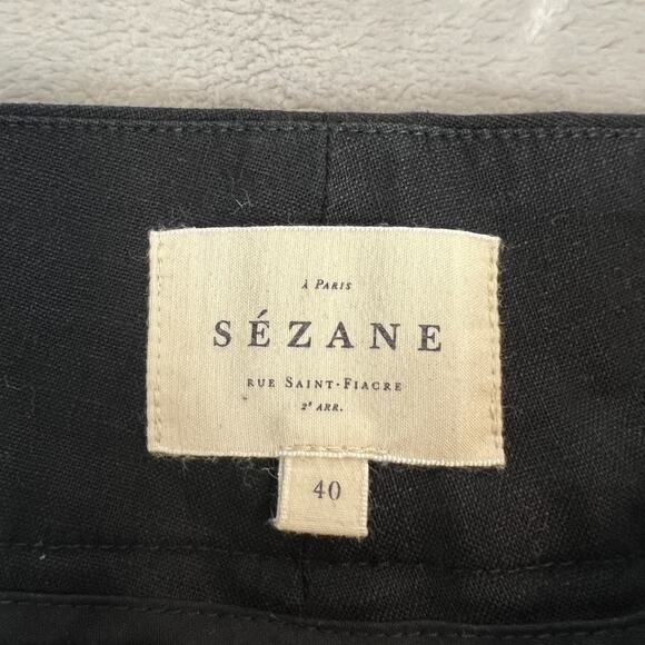 Sezane Pants Womens FR 40 US 8 Black Linen Blend High Rise Wide Leg Trouser - Picture 9 of 14